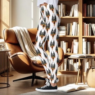 Leggings Phénix Ardente Oiseau de Feu Tribal Noir Flammes