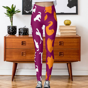 Leggings Photo personnalisée Motif de chat blanc orange ros