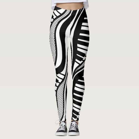 Leggings Piano moderne noir blanc Wavy (Devant)