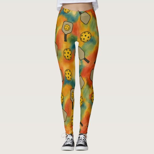 Leggings Pickleball Aquarelle Motif sans couture (Devant)