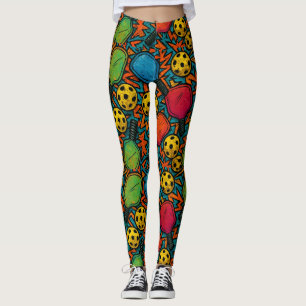 Leggings Pickleball Colorful Paddle Motif Art urbain