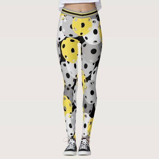 Leggings 💛 Pickleball - jaune, gris sur noir, 2021 couleur (Devant)