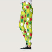 Leggings Pickleball ladybugs et picklaballs sur vert frais (Gauche)