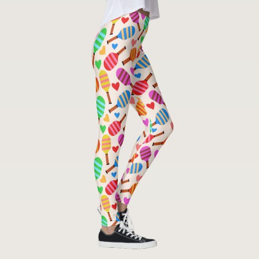 Leggings Pickleball Paddles Motif avec Coeurs (Droite)