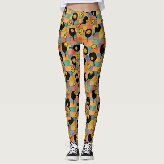 Leggings Pickleball Paul Klee Style Paddle Motif (Devant)