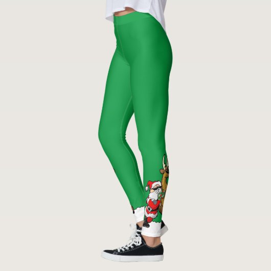 Leggings Pickleball Santa and Reindeer Christmas Cool Green (Gauche)