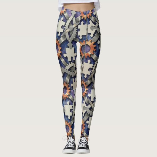 Leggings Pièces de Puzzle engrenages Motif sans couture (Devant)
