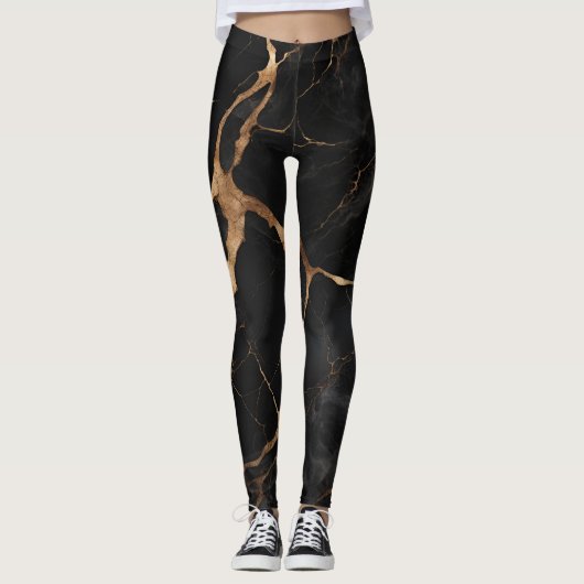 Leggings Pierre de marbre noir Texture Abstraite (Devant)