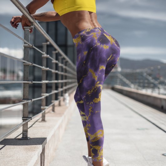 Leggings Pierre de marbre violet violet d'or métallique