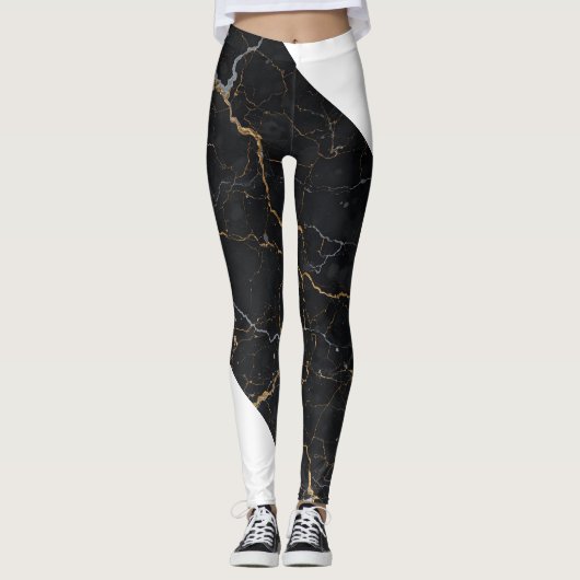 Leggings Pierre noire avec veines or et argent (Devant)