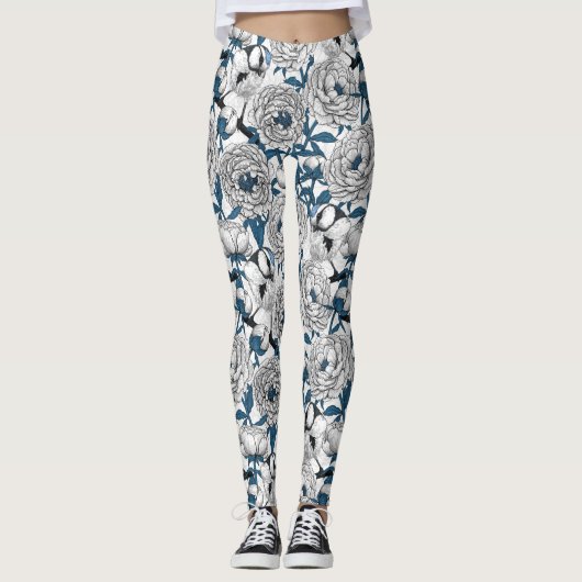 Leggings Pies blanches et mésanges bleues (Devant)