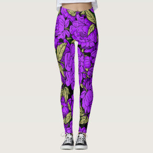 Leggings Pies pourpres avec Feuilles d'or