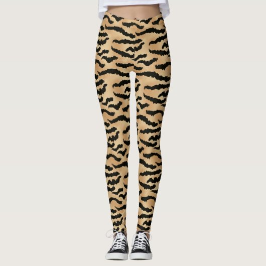 Leggings Piges d'or et de tigre noir Imprimer Peau d'animal (Devant)