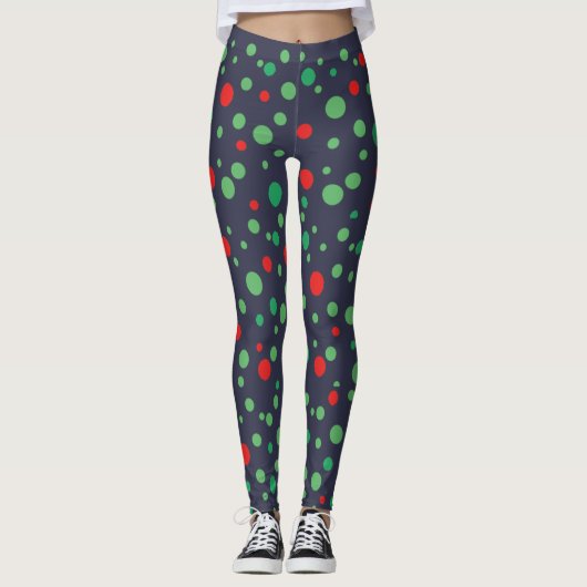 Leggings Piges noires à pointes vert et rouge (Devant)