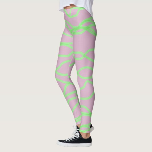 Leggings Pignon rose et vert citron vert crachement Abstrai (Gauche)