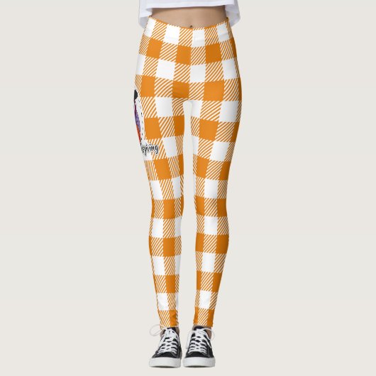 Leggings Pilgrim owl on Orange Plaid - Happy Thanksgiving (Devant)