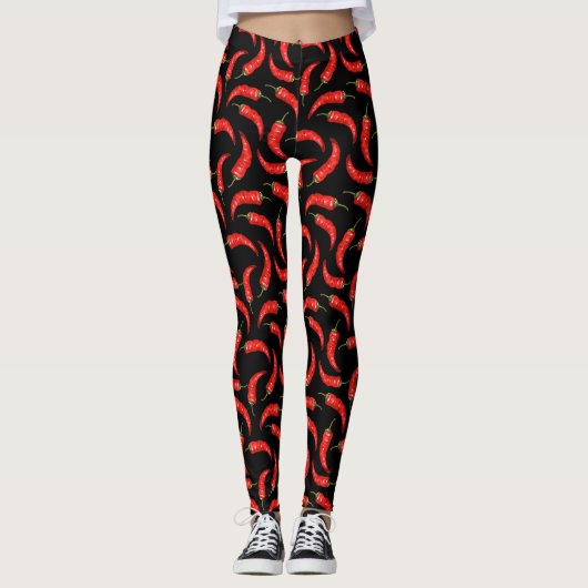 Leggings Piments chili sur noir (Devant)