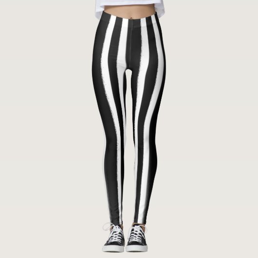 Leggings Pinceau à peinture à rayures verticales noir et bl (Devant)
