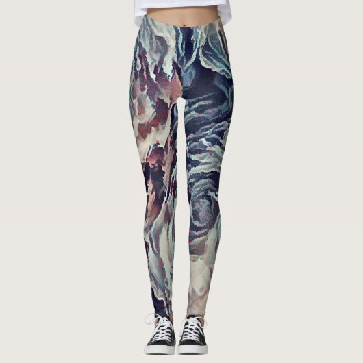 Leggings pinceau d'art Abstrait texturé rose imprimé bleu b (Devant)