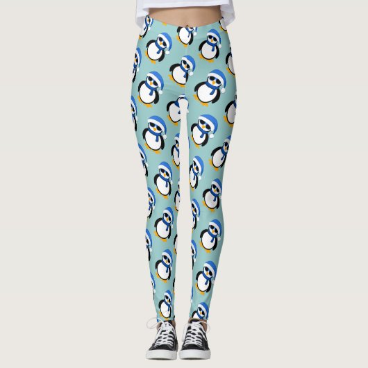 Leggings Pingouin cool de Noël motif d'hiver bleu (Devant)