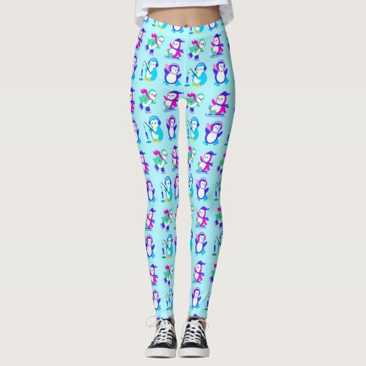 Leggings Pingouins d'hiver colorés mignons (Devant)