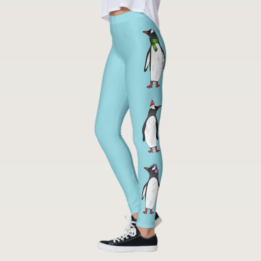 Leggings Pingouins Gentoo De Noël Mignons En Bleu (Gauche)
