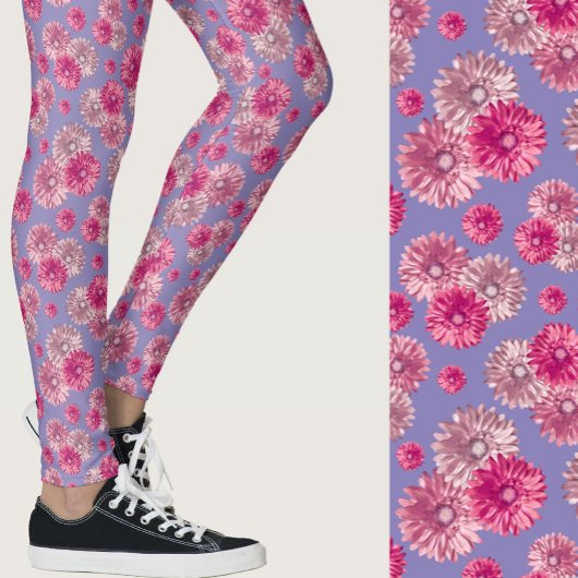 Leggings Pink and blue gerbera daisy floral Patterned