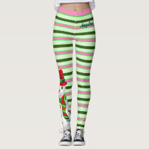 Pink and Green Holiday Stripes avec Snowman