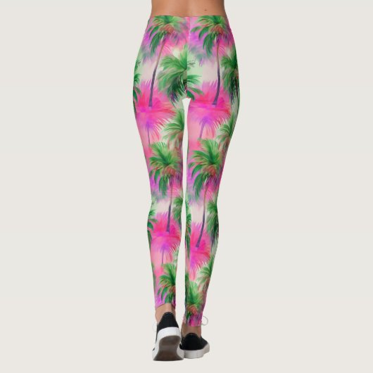 Leggings Pink and Green Palm Trees Tropical Patterned (Dos)
