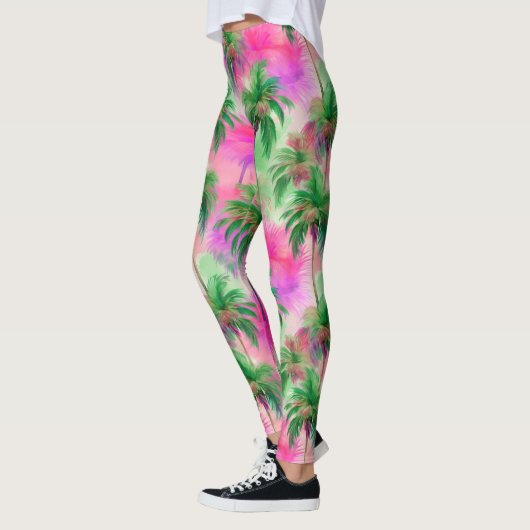 Leggings Pink and Green Palm Trees Tropical Patterned (Gauche)