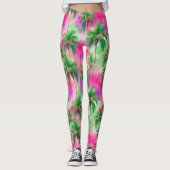 Leggings Pink and Green Palm Trees Tropical Patterned (Devant)