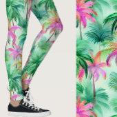Leggings Pink and Green Palm Trees Tropical Patterned