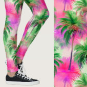 Leggings Pink and Green Palm Trees Tropical Patterned