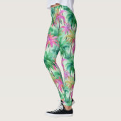 Leggings Pink and Green Palm Trees Tropical Patterned (Gauche)