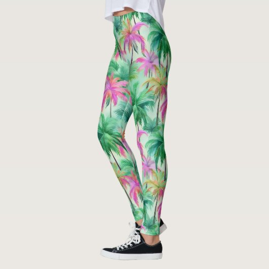 Leggings Pink and Green Palm Trees Tropical Patterned (Gauche)