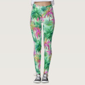Leggings Pink and Green Palm Trees Tropical Patterned (Devant)