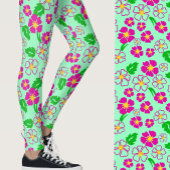 Leggings Pink and Green Tropical Flowers Patterned