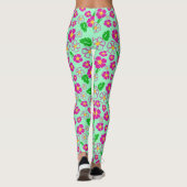 Leggings Pink and Green Tropical Flowers Patterned (Dos)