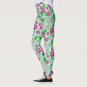Leggings Pink and Green Tropical Flowers Patterned (Gauche)