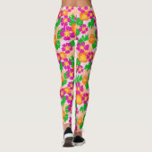 Leggings Pink and Orange Tropical Flowers Patterned (Dos)