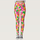 Leggings Pink and Orange Tropical Flowers Patterned (Devant)