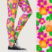 Leggings Pink and Orange Tropical Flowers Patterned