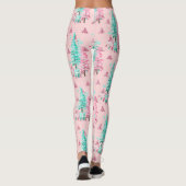Leggings Pink Aqua Christmas Tree Festive (Dos)