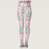 Leggings Pink Aqua Christmas Tree Festive (Devant)