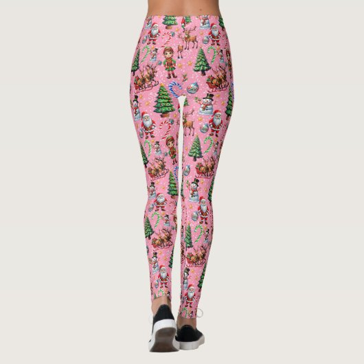 Leggings Pink Background Christmas Decorative Pattern (Dos)