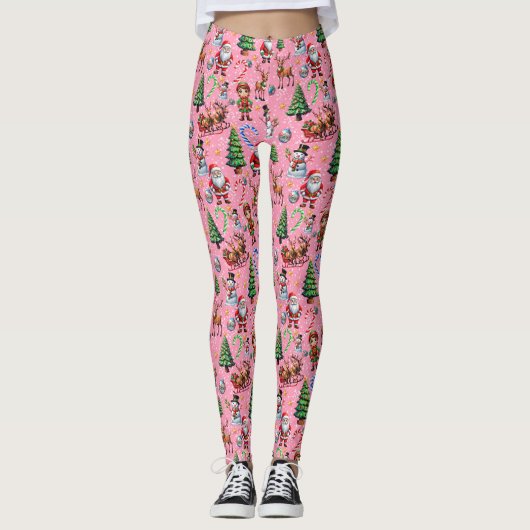 Leggings Pink Background Christmas Decorative Pattern (Devant)