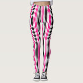 Leggings Pink Black White Stripes Pattern Design  (Devant)