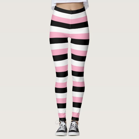Leggings Pink, Black, White Strips (Devant)