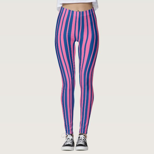 Leggings Pink Blue Stylish Stripes Pattern Design (Devant)