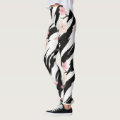 Leggings Pink Cherry Blossom Black White Brushstroke Patter (Gauche)